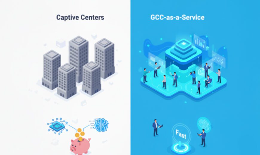 Diagram illustrating why enterprises are shifting from captive centers to GCC-as-a-Service for faster setup and lower capital investment
